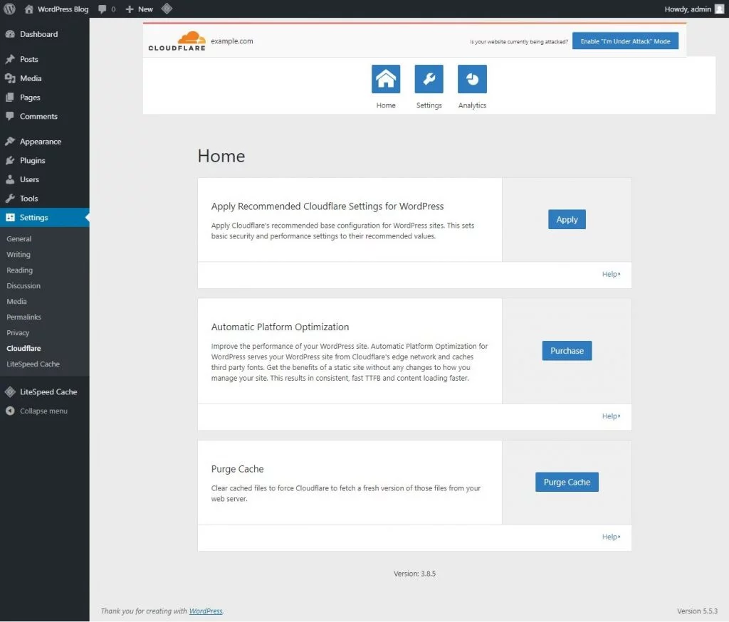 cloudflare plugin home page