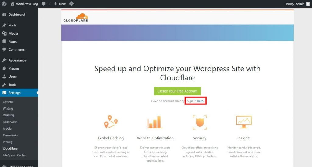 cloudflare plugin log in page
