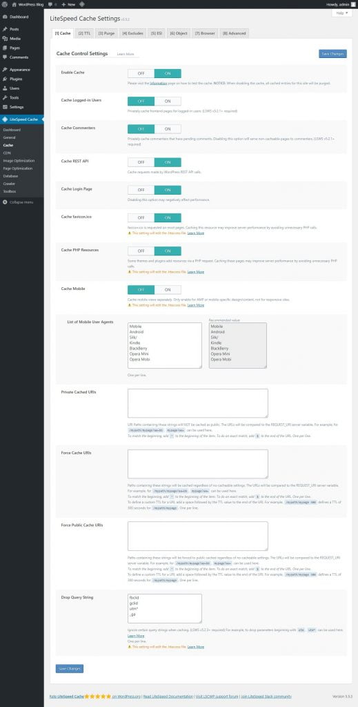 litespeed cache best settings cache