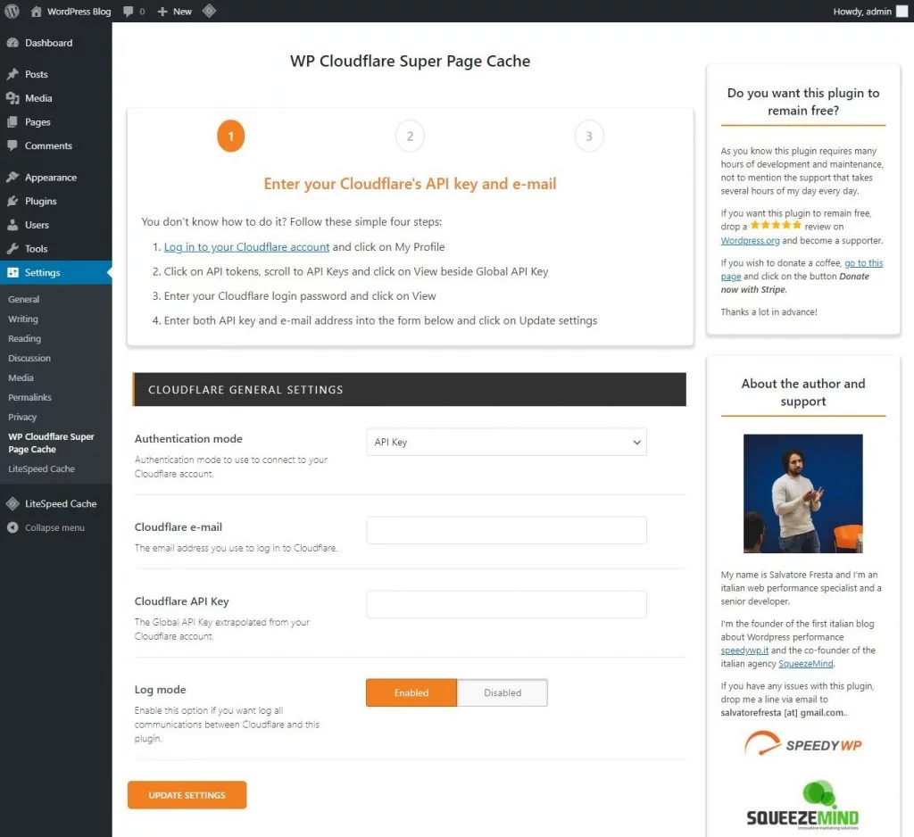 wp cloudflare super page cache cloudflare setup page