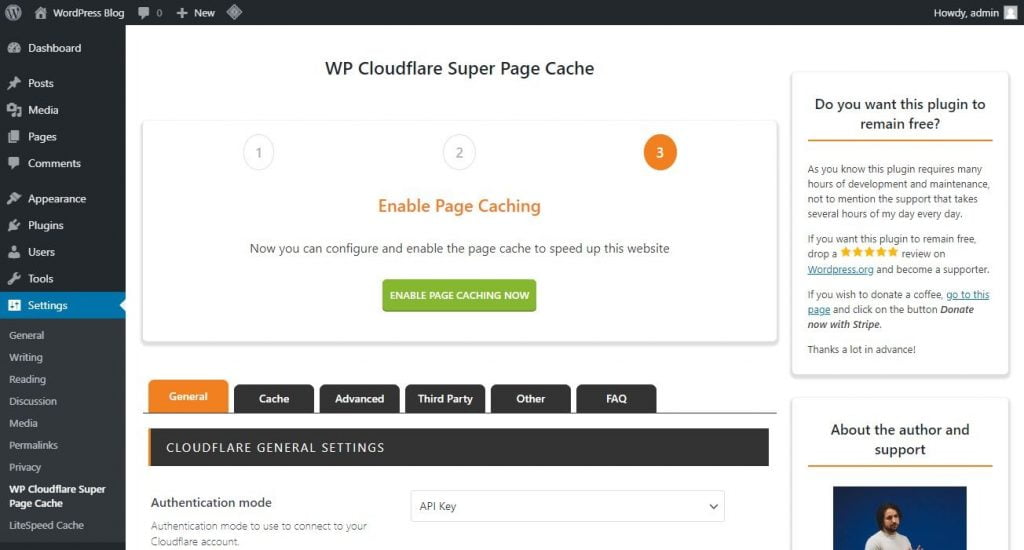wp cloudflare super page cache enable page caching option