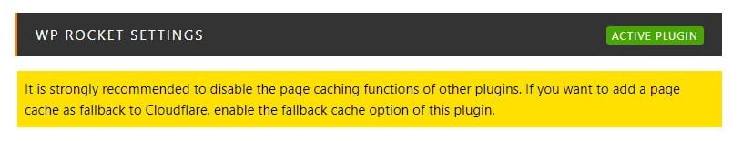 wp cloudflare super page cache wp rocket settings warning